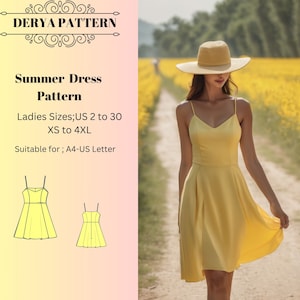 Patrón de vestido de verano, patrón de costura de vestido de tirantes de verano, patrón de vestido de primavera, patrón de vestido de mujer A0 A4 Carta de EE. UU. - EE. UU. 2 a 30