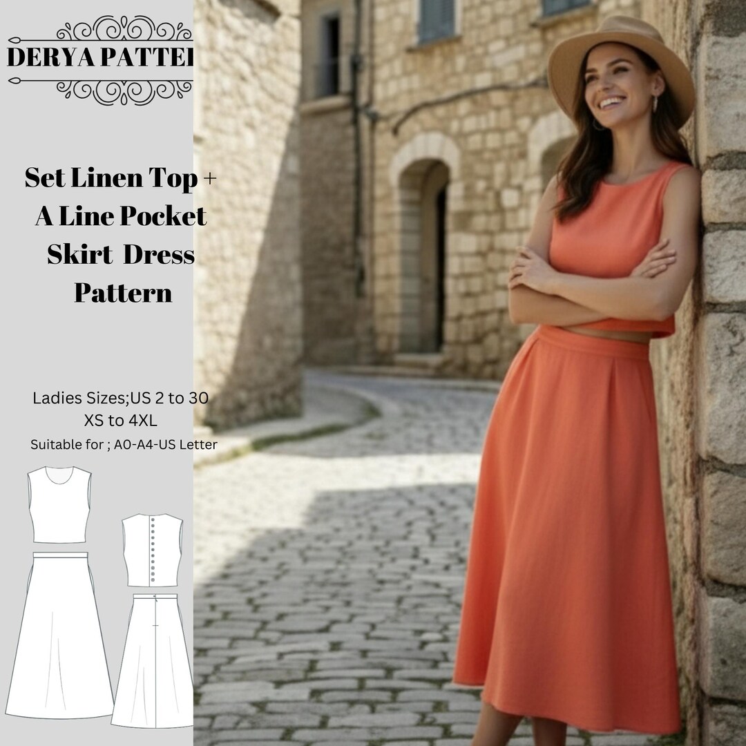 Linen Top and A-line Skirt Dress Sewing Pattern,women Dress  Patterns,cropsize:us2-30 (A0-A4-USLETTER) - Etsy