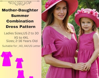 Mother-Daughter Summer Combination Dress Pattern,Girl's Dress Sewing Pattern,Spring Dress Pattern,Women Dress Pattern ,A4 - A0, 2-16 Years