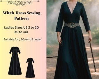 Witch Dress Sewing Pattern: Elvish Regency Costume (US 2-30) (Digital Download)