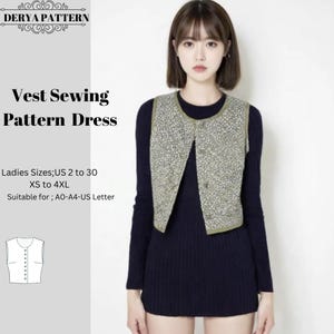 Front Tie Vest Sewing Pattern: Women&#39;s Quilted Patchwork (A0 A4-U 2to30) (PDF Pattern)