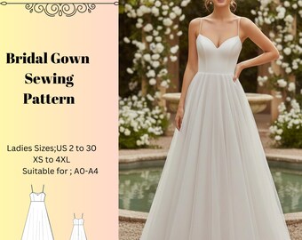 Bridal Gown Dress Sewing Pattern,Women Dress,Wedding Guest Patterns,Size:US2-30 (A0-A4-USLETTER)