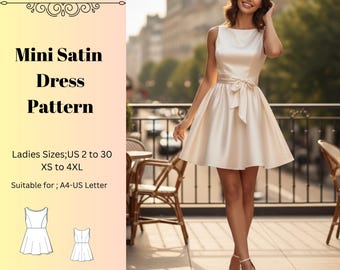 Mini Satin Dress Sewing Pattern,Women Dress Patterns,Evening Dresses, Prom,WeddingSize:US2-30 (A0-A4-USLETTER)