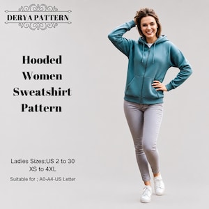 Women Zippered Hooded Top Sewing Pattern,Women Dress Patterns,modern-winter style,Size:US2-30 (A0-A4-USLETTER)