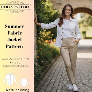 Patrón de costura para chaqueta de verano, patrones de vestidos para mujer, diseño con cuello sin forro, talla de blusa: US2-30 (A0-A4-USLETTER)