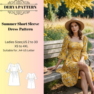 Summer Short Sleeve Dress Sewing Pattern: Women&#39;s Sizes US 2-30 (PDF Pattern)