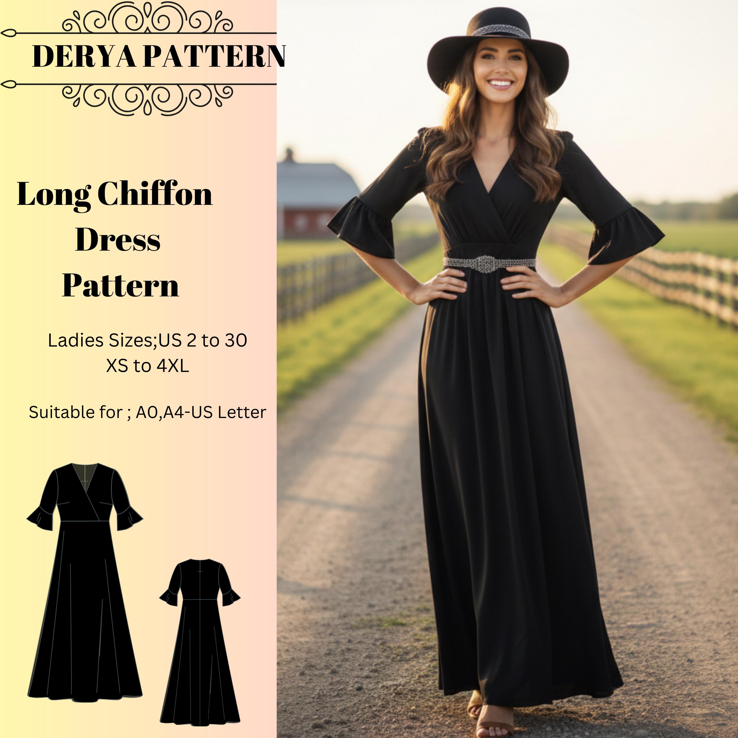 Long Chiffon Dress Sewing Pattern,women Dress Patterns,witch, Elvish,summer  Dressessize:us2-30 (A0-A4-USLETTER) - Etsy