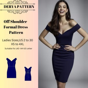 Schulterfreies Kleid Schnittmuster, Damen Kleid Schnittmuster, Formelles Ballkleid Schnittmuster, HochzeitGröße: US2-30 (A0-A4-USLETTER)