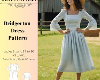 Schnittmuster für Vintage-Kleid, Schnittmuster, Schnittmuster, Schnittmuster, Schnittmuster, Größe: US 2-30 (A0-A4-USLETTER)