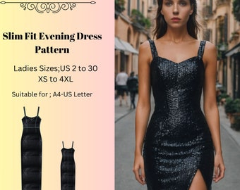 Slim Fit Evening Dress  , Evening Gown, Ball Gown, Prom Dress, Anniversary Dress, Valentine's Day Dress A0 A4 US Letter-US 2 to 30'