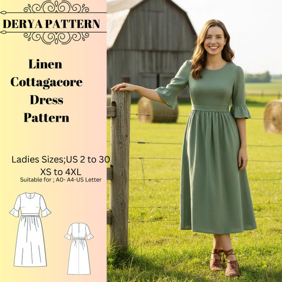 Linen Cottagecore Dress Sewing Pattern,medieval Cosplay,women Dress Patterns Size:us2-30 (A0-A4-USLETTER) - Etsy Linen Cottagecore Dress Sewing Pattern,medieval Cosplay,women Dress Patterns Size:us2-30 (A0-A4-USLETTER) - Etsy