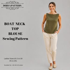 Boat Neck Crop Top Sewing Pattern, Women Blouse,Linen Blouse Patterns,Size:US2-30 (A0-A4-USLETTER)