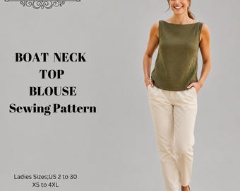 Boat Neck Crop Top Sewing Pattern, Women Blouse,Linen Blouse Patterns,Size:US2-30 (A0-A4-USLETTER)