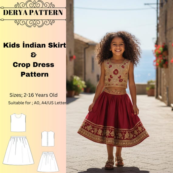 Kids Indian Skirt & Crop Dress Sewing Pattern,summer Dress Patterns,years:us2/16  (A0-A4-USLETTER) - Etsy