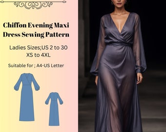 Chiffon Evening Maxi Dress Sewing Pattern, Maxi Circle Dress Pattern, Evening Gown, Ball Gown, Anniversary Dress, Valentine's Day Dress