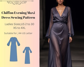 Chiffon Evening Maxi Dress Sewing Pattern, Maxi Circle Dress Pattern, Evening Gown, Ball Gown, Anniversary Dress, Valentine's Day Dress