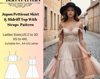 Tulle Skirt & Midriff Top Sewing Pattern: Renaissance Regency (PDF)Sizes US 2-30 (PDF Model) - Digital