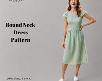 ladies round neck dresses Womens Round Neck Pleated Midi Dress Solid A-line Office Party Casual Dresses