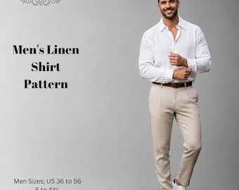 Men Linen Button Up Shirt Pattern/Silk/Boho/Summer/ Sizes 36-56 (PDF Pattern)