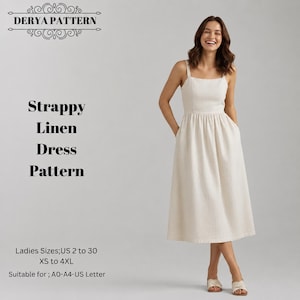 Strappy Linen Dress Pattern,Women Dress Patterns,Summer Dresses Sewing, Size:US2-30 (A0-A4-USLETTER)
