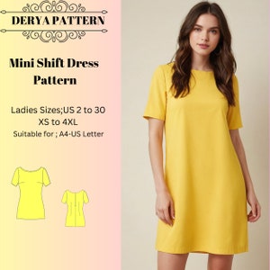 Patrón de minivestido recto, patrón de vestido de verano, vestido corto de primavera, patrón de vestido de primavera, patrón de vestido de mujer, tamaño A0 A4 Carta de EE. UU. - EE. UU. 2 a 30