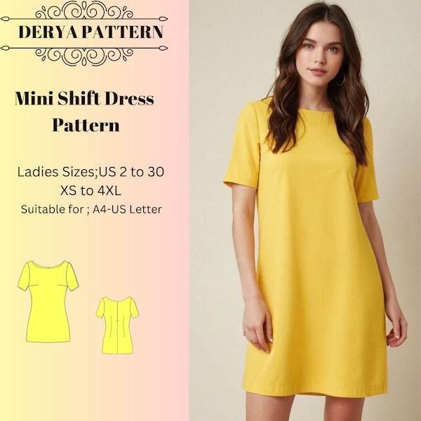 Mini Shift Dress Pattern, Summer Dress Pattern,Short Spring Dress,Spring Dress Pattern,Women Dress Pattern , A0 A4 US Letter-US 2 to 30