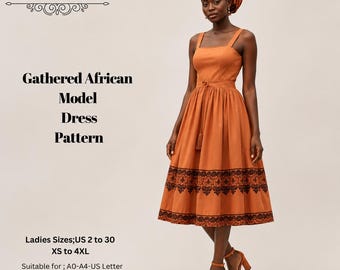 Gathered African Dress Pattern,Ankara Patterned, Strapless Midi,Women Dress Patterns,Size:US2-30 (A0-A4-USLETTER)