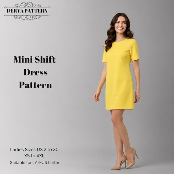 Mini Shift Dress Pattern,Summer sewing,Women Dress Patterns,Tunik,Spring,Size:US2-30 (A0-A4-USLETTER)