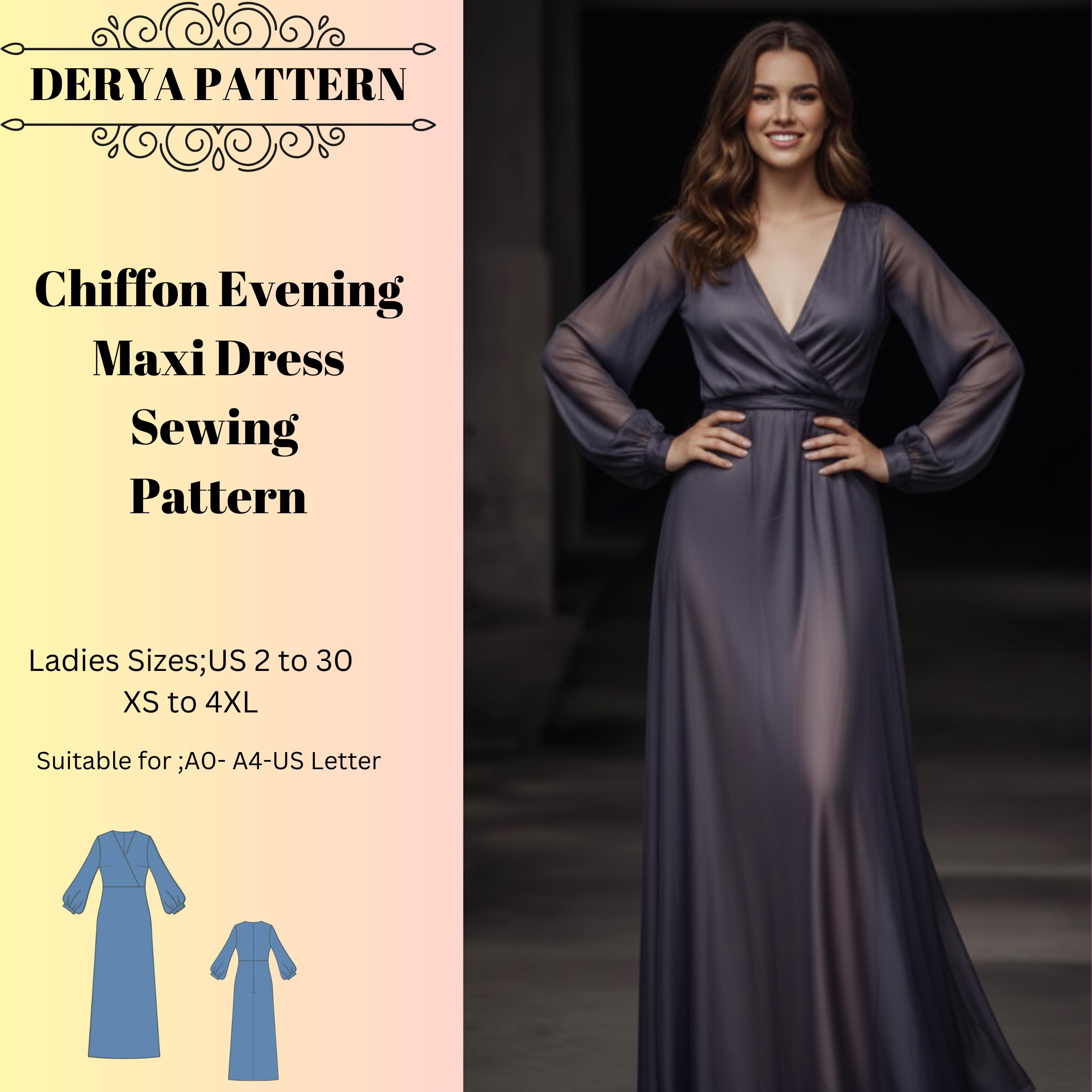 Chiffon Evening Maxi Dress Sewing Pattern,women Dress Patterns, Wedding  Guest,springsize:us2-30 (A0-A4-USLETTER) - Etsy