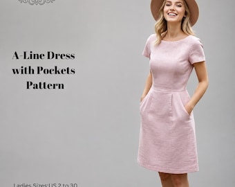 A-Line Dress with Pockets Pattern,Women Sewing Pattern,Summer Dresses Patterns, Size:US2-30 (A0-A4-USLETTER)