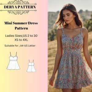 Minivestido de verano, patrón de costura de minivestido, patrón de vestido de cóctel, patrón de vestido de mujer A0 A4 Carta de EE. UU. - EE. UU. 2 a 30