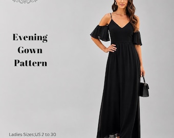 Evening Gown Sewing Pattern,Women Dress Patterns,Strapless Maxi Dresses,Wedding GuestSize:US2-30 (A0-A4-USLETTER)