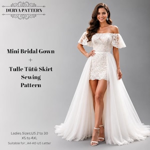 Mini Bridal Gown Sewing Pattern,Tulle Skirt,Women Dress Patterns, Wedding DressSize:US2-30(A0-A4-USLETTER)