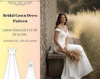 Bridal Gown Sewing Pattern,Women Dress Patterns,Wedding Guest,ball gown,Size:US2-30 (A0-A4-USLETTER)