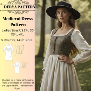Medieval Dress Sewing Patterns,Women Corset,Vest, Fairy, Elf, Regency,Size:US2-30 (A0-A4-USLETTER)
