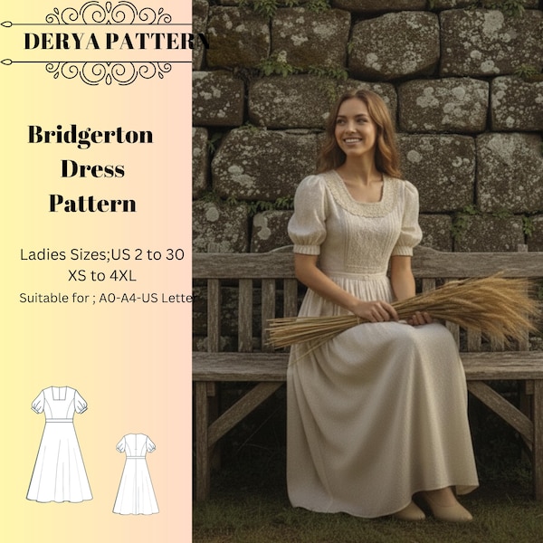 Bridgerton Regency Dress Pattern,Women  Dress Patterns, Elvish Fairy Gown Size:US2-30 (A0-A4-USLETTER)