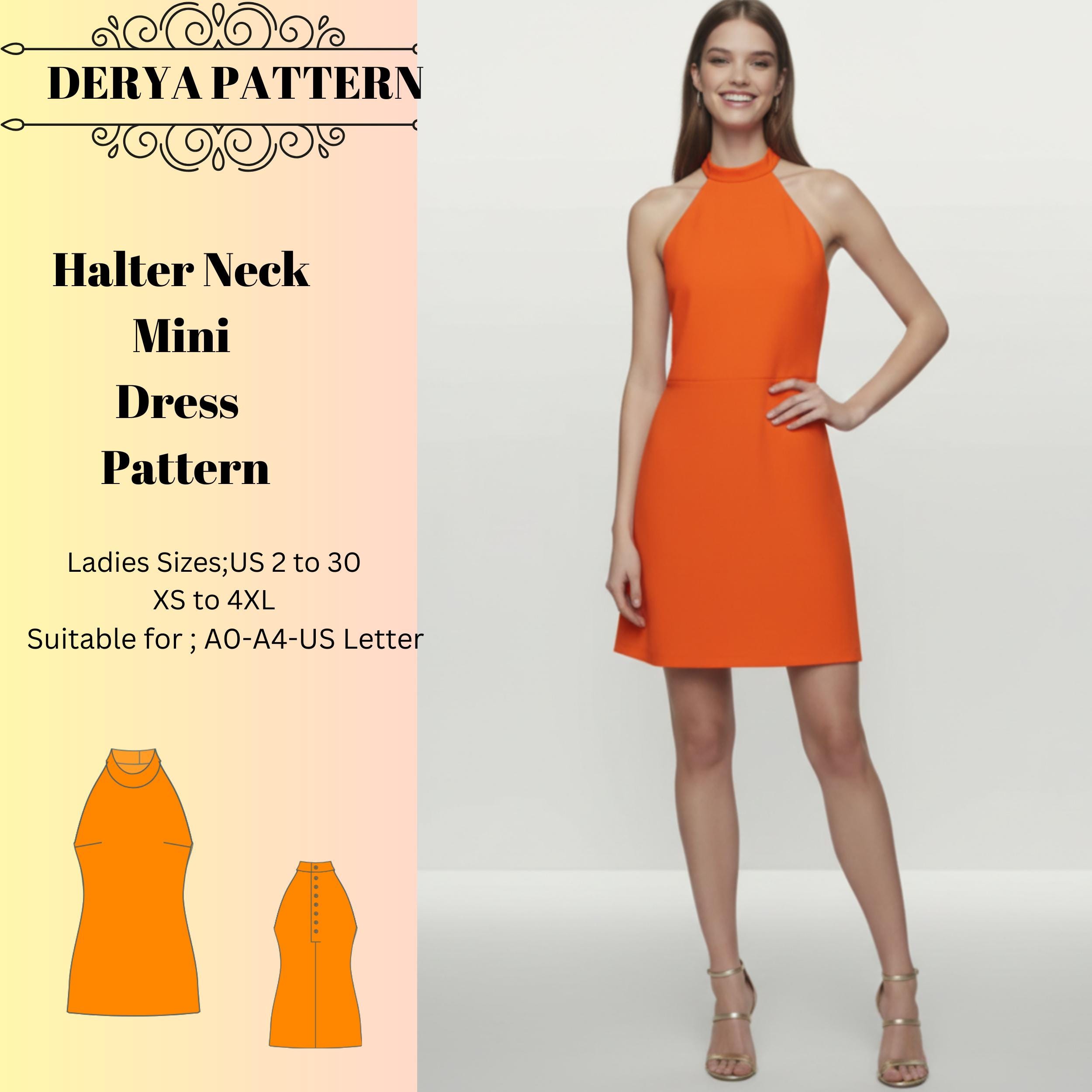 Halter Neck Mini Dress Sewing Pattern,women Dress Patterns,wedding  Guest,eveningsize:us2-30 (A0-A4-USLETTER) - Etsy