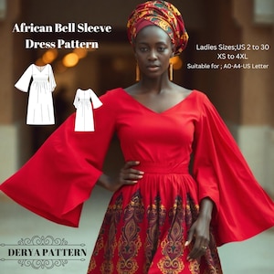 Afrikanisches Glockenärmelkleid, Ankara-Kleid, afrikanisches Druckkleidmuster, Kleid für besondere Anlässe, afrikanisches DruckkleidA0 A4 US Letter-US 2 bis 30 &#39;