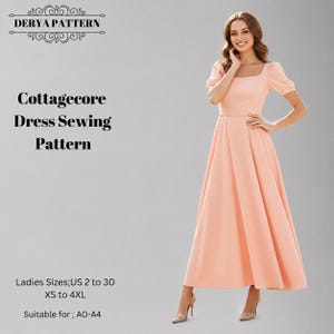 Cottagecore Dress Sewing Pattern,Women Dress Patterns, Medieval Ball Gown Size:US2-30 (A0-A4-USLETTER)