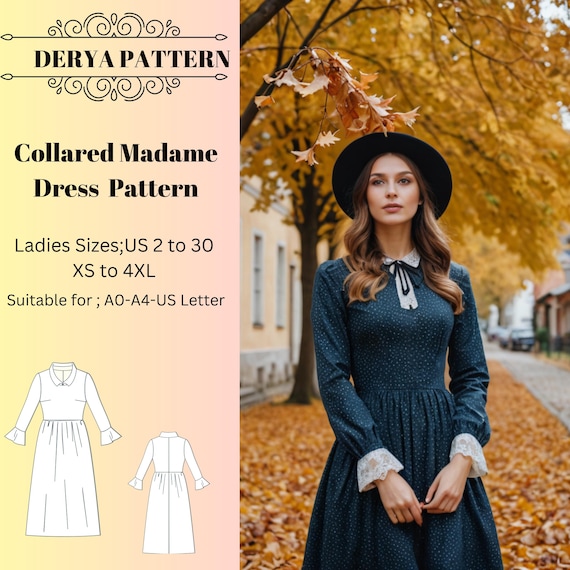 Collared Madame Dress Sewing Pattern,women Dress Patterns,renaissance  Dresses Cosplay,size:us2-30 (A0-A4-USLETTER) - Etsy UK