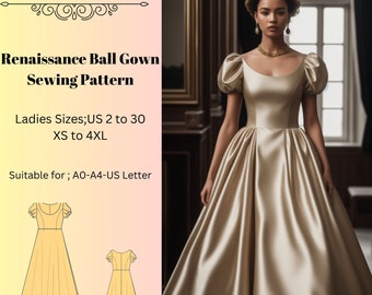 Renaissance Dress Sewing Pattern, Medieval Cosplay Dress, Ball Gown Sewing Pattern, Fairy Dress, Victorian Dress, Cottagecore Dress Pattern