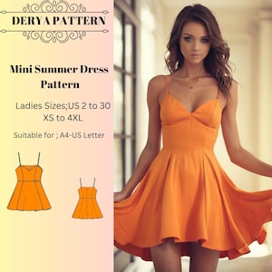 Patrón de minivestido de verano, patrón de costura de minivestido, patrón de vestido de primavera, patrón de vestido de mujer A0 A4 Carta de EE. UU. - EE. UU. 2 a 30