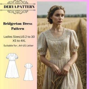 Bridgerton Regency Dress Pattern: Elvish Fairy Gown (A0 A4 US Letter) (PDF Pattern)