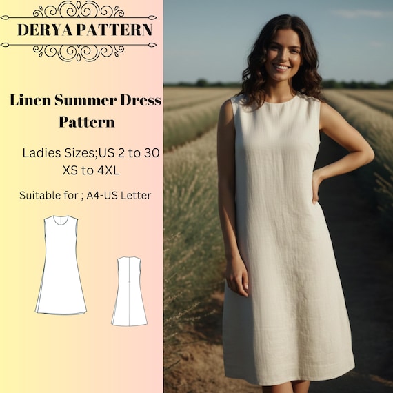 Linen Midi Dress Sewing Pattern,women Dress Patterns,spring,loose Cut  Size:us2-30 (A0-A4-USLETTER) - Etsy UK