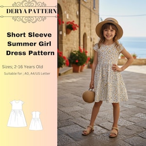 Girl's Summer Dress Sewing Pattern,Kids Short Sleeve,Dress Patterns Years:US2/16 (A0-A4-USLETTER)