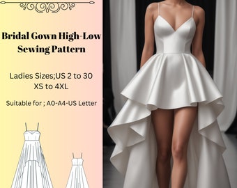 Bridal Gown Sewing Pattern, High-Low Dress Pattern, Ball Gown, Fairy Dress, Circle Dress Pattern, Wedding Dress Pattern, A4 A0 US 2-30