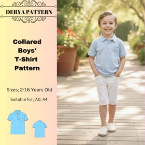 Collared Boy's T-Shirt Sewing Pattern,Kids Dress Patterns,comfortable,special,Summer ShirtSizes 2-16 (A4-A0)