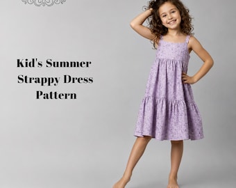 Girls Summer Strap Dress Sewing Pattern,Easy Sewing,Kids Dresses PatternsYears:US2/16 (A0-A4-USLETTER)