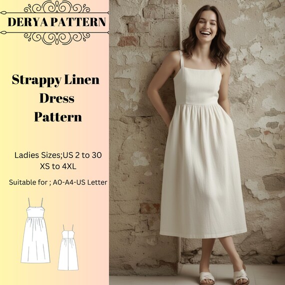 Strappy Linen Dress Pattern,women Dress Patterns,summer Dresses Sewing, Size:us2-30 (A0-A4-USLETTER) - Etsy Strappy Linen Dress Pattern,women Dress Patterns,summer Dresses Sewing, Size:us2-30 (A0-A4-USLETTER) - Etsy