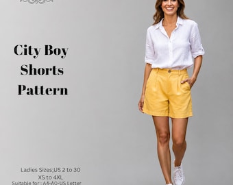 City Boy Shorts Sewing Pattern: Women's Sizes US 2-30 (PDF)